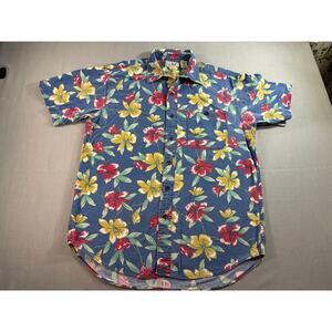 Vintage L.L.Bean Cool Weave Shirt Men’s Medium Blue Floral Hawaiian Button Front